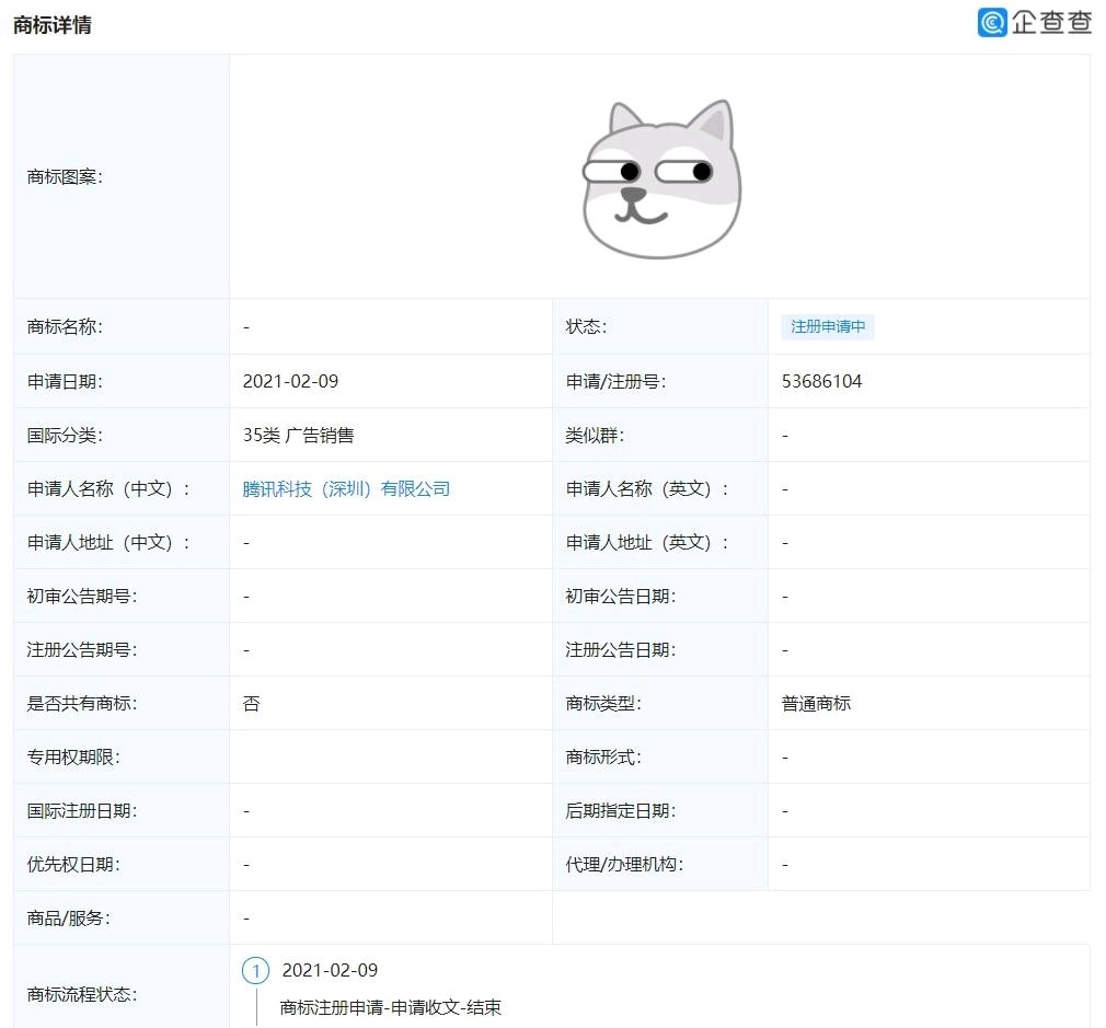 騰訊注冊狗頭表情包商標